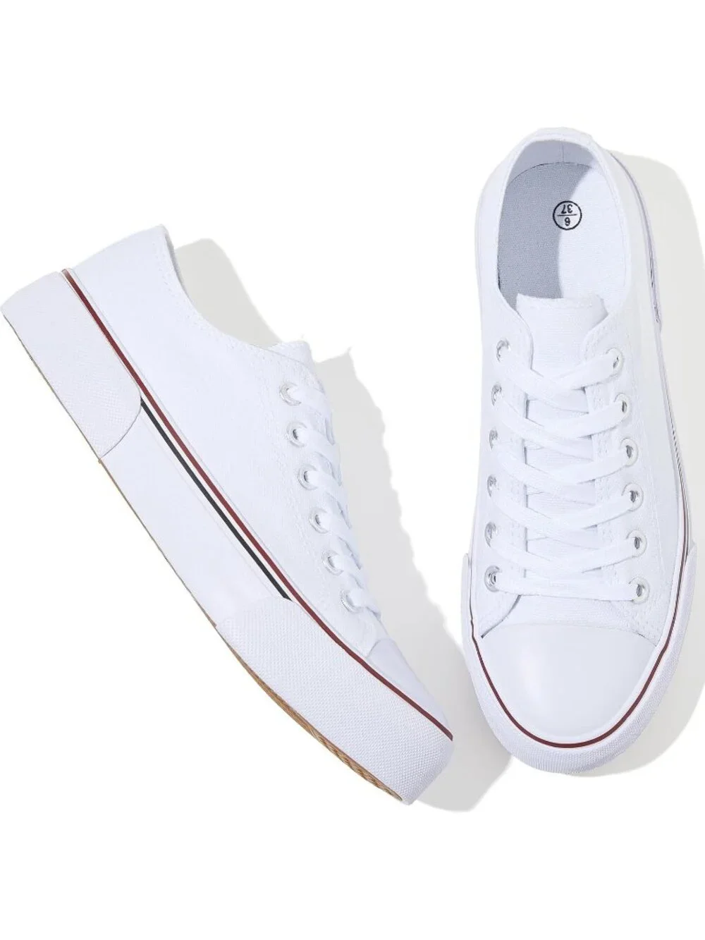 Women's White Lightweight Low Top Lace Up Casual Fashion Walking Sneakers